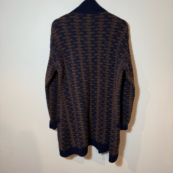 Pendleton Wool Alpaca Cardigan Sweater Open Front Brown Blue Pockets Petite M - Picture 7 of 13